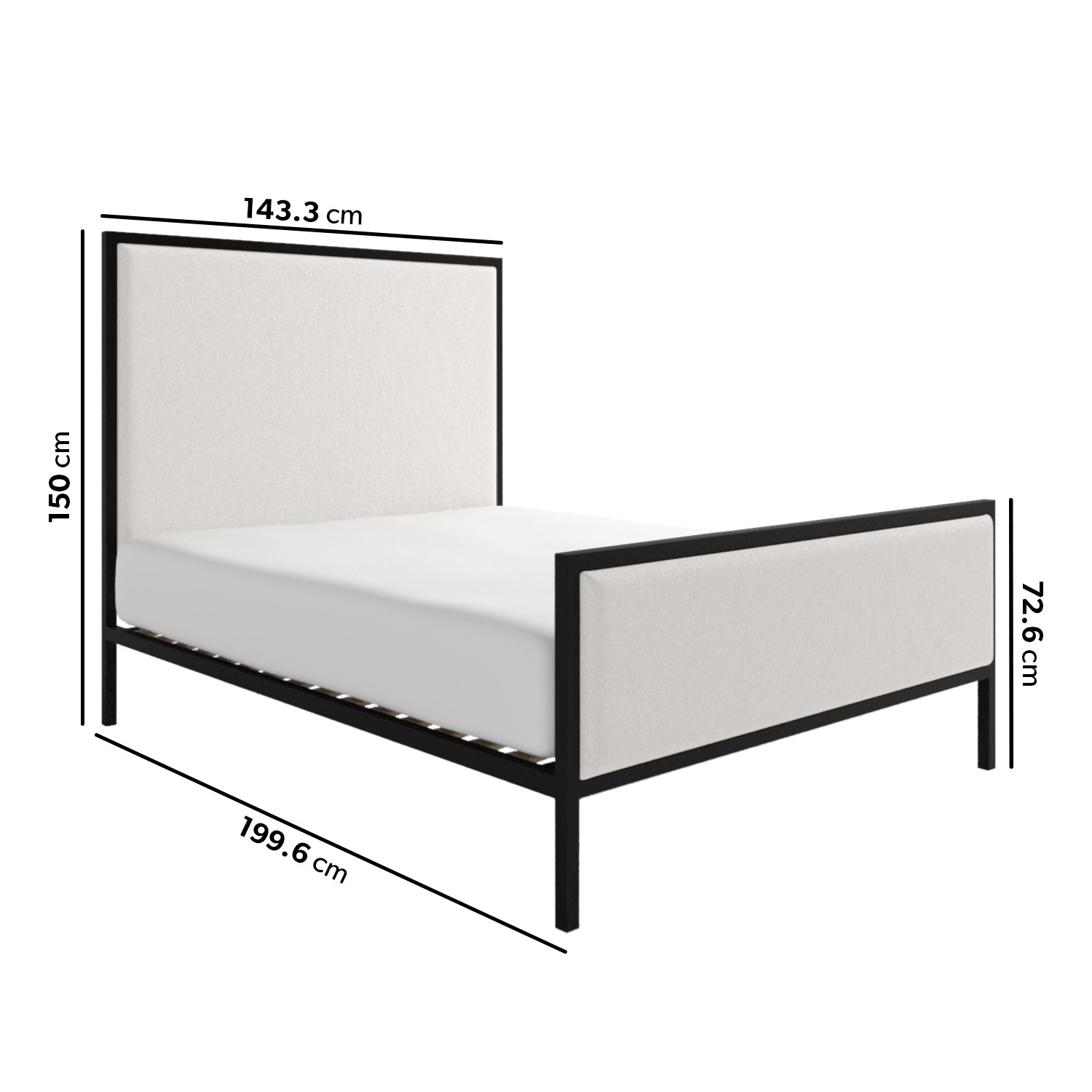 Read more about Beige upholstered double bed with black metal frame alexandra